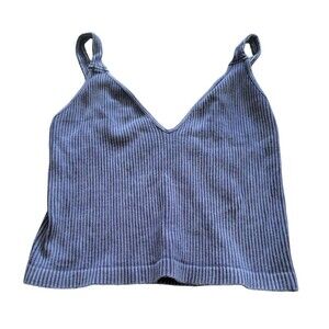 Free People Intimately Blue Ribbed Cropped Tank Top Size Medium/Large